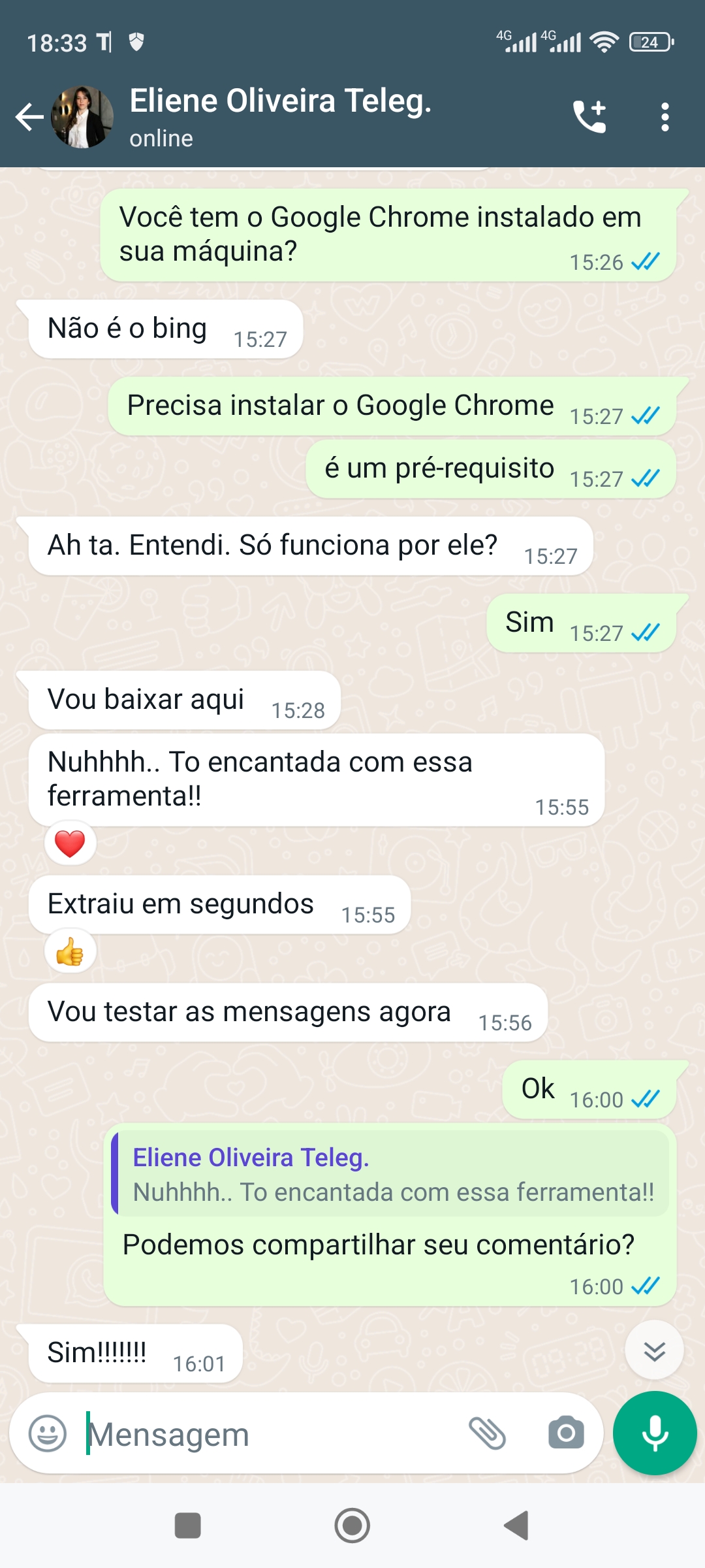 Depoimento Eliene Oliveira via WhatsApp