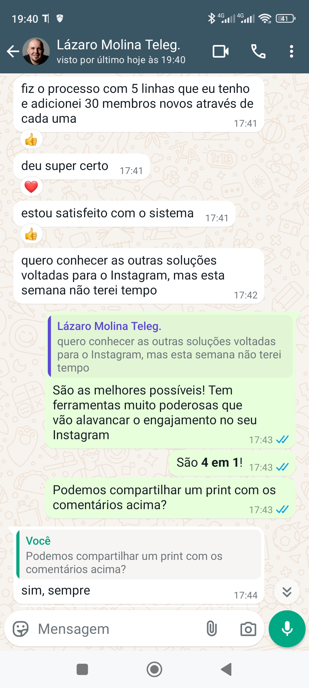 Depoimento Lázaro via WhatsApp