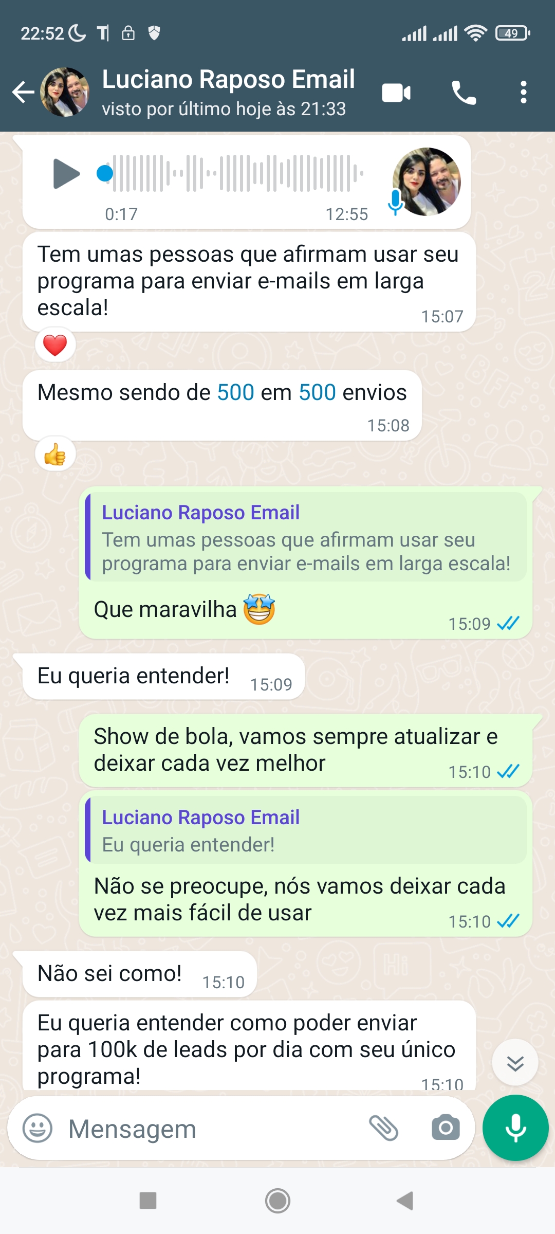 Depoimento Luciano Raposo via WhatsApp