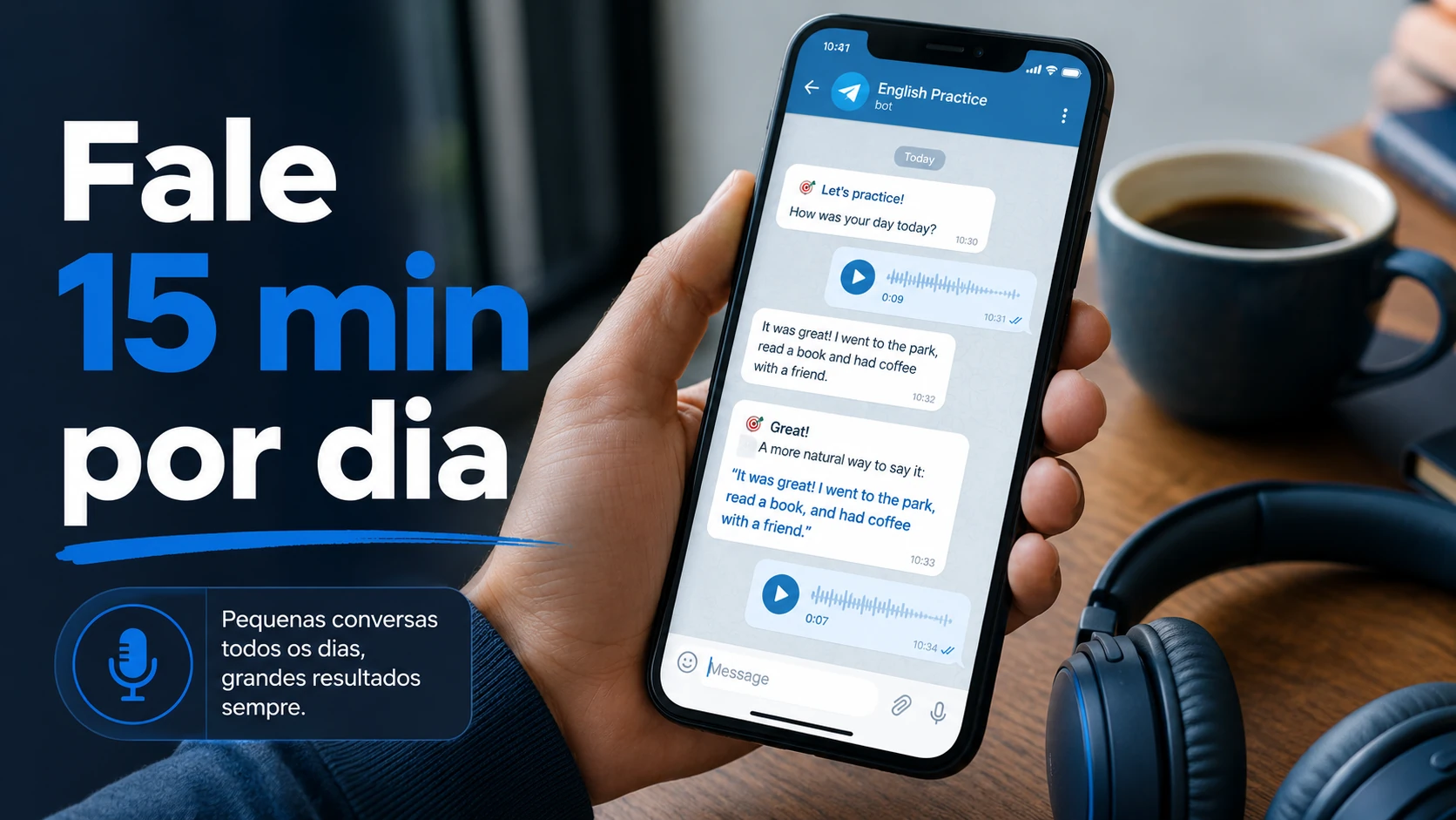 Prática de oralidade no celular com mensagens de voz em inglês